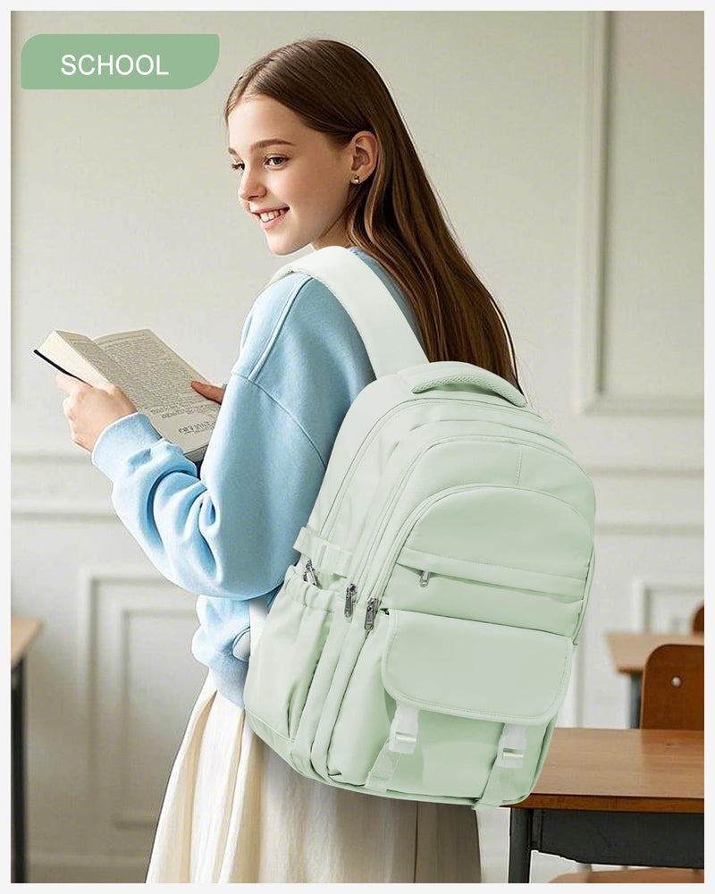 Waterproof Aesthetic Backpack For School, Cute High School Bookbag For Teen Girls Boys, Lightweight Casual Daypack Backpack For Women Men, College Backpack With Lots Of Pockets（MintGreen）