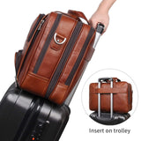 Augus Business Travel Briefcase Genuine Leather Duffel Bags for Men Laptop Bag fits 15.6 inches Laptop (Light Brown)