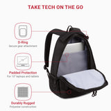 SwissGear 1186 Special Edition 13” Laptop Backpack Black – Compact Tech Bag with Reflective Accents – Multiple Organizer Pockets with Bungee Cords & D-ring Attachment Point