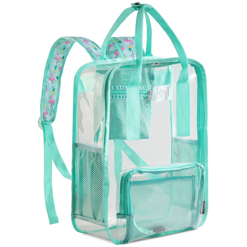 VASCHY Clear backpack for Women, Heavy Duty Transparent See Through Stadium Approved Square Backpack for Teen Girls Bookbag Schoolbag Flamingo