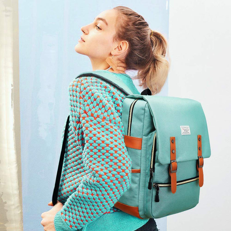 Modoker Eco-Friendly Vintage Laptop Backpack for Women Men,Travel Backpacks with USB Charging Port Fashion Backpacks for Working Women Fits 15.6Inch Notebook, Green