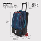 Topo Designs Global Travel Roller Bag Suitcase, Carry-On Friendly, 3 Carry Options, Smooth Heavy Duty Wheels, Telescoping Handle, Designed in Denver CO USA, PFAS Free (Navy)