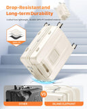 ISLAND ELEPHANT Expandable 20Inch Carry On Luggage Airline Approved - Front Pocket Travel Suitcase 100% PC Unbreakable -with Cup Holder,USB Charge,Side Pothook, 360°Spinner Wheels, TSA Lock-White