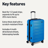 Amazon Basics 26" Hardside Medium Checked Luggage, Expandable For Up to 15% More Space, With Scratch-Resistant Surface, Four Multi-directional Wheels, Light Blue