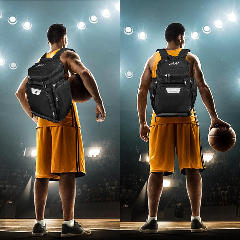 WOLT Basketball Backpack, Large Sports Bag with Separate Ball Compartment and Shoes Pocket for Basketball, Soccer, Rugby, Volleyball, Baseball