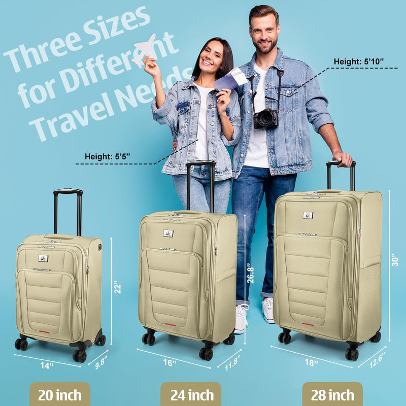 Verdi Softside Expandable 28 Inch Luggage with Spinner Wheels Lightweight Large Suitcase (Khaki, Checked-Large 28-Inch)