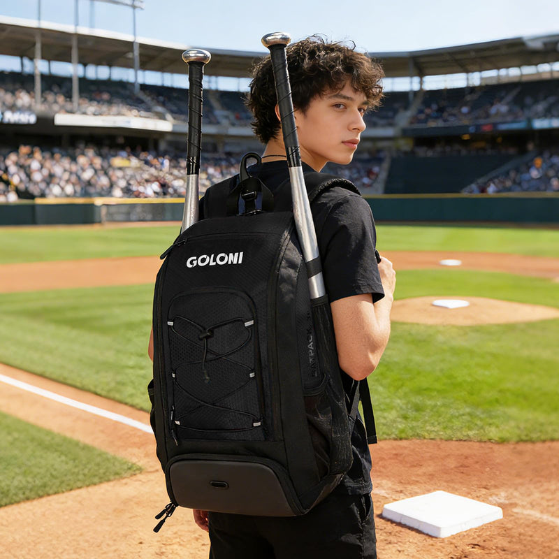 Goloni 40L Baseball Bag, Softball Bat Bag with Shoes Compartment,Fence Hook,Backpack for Baseball, T-Ball & Softball Equipment & Gear,Black