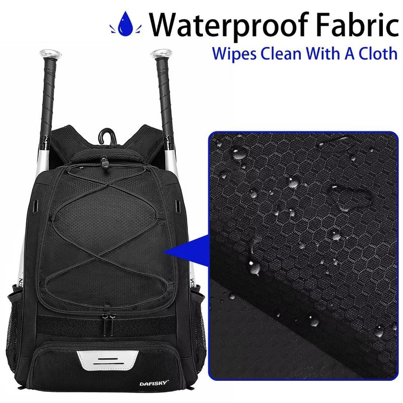 DAFISKY Baseball Bag Softball Backpack - Youth Adult T Ball Bat Equipment Bag with Bat and Helmet Holders, Shoe Compartment and Hook, Black