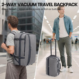 Fanwoli Vacuum Rolling Travel Backpack, Carry On Luggage with TSA Lock & Anti Theft Zipper, 70L Expandable Airback with Compression Pump, Waterproof Laptop Bag Ideal for Flight & Business,Grey