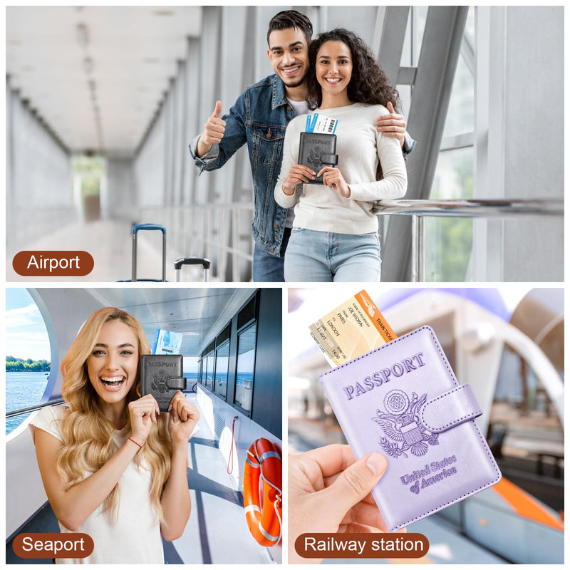 Herain Passport Holder for Travel Cruise Essentials, 2 Pcs Passport Cover Wallet Case Travel Gifts Women Men Family, RFID Passports Book Card Holders Travels Accessories Must Haves