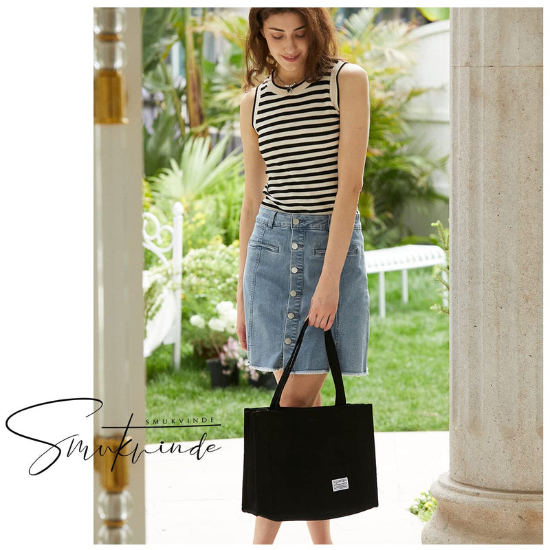 Valleycomfy Corduroy Tote Bag for Women Travel Crossbody Bag Purse Women Shoulder Bags Work Handbags Everyday Hobo Bag (Black, Large)