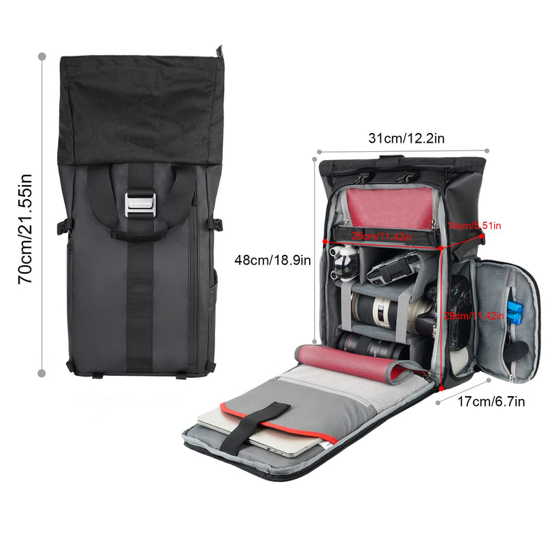 Besnfoto Camera Backpack Waterproof Camera Bag Satchel for Photographer DSLR SLR Mirrorless with Laptop Compartment and Rain Cover