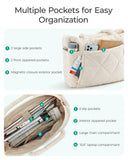 BAGSMART Tote Bag for Women, Puffy Tote Bag with Zipper, Large Quilted Shoulder Bag with Compartments for Travel, Work, Gym (Beige)