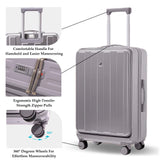 Gets Carry on Luggage Airline Approved,20 Inch Abs+Pc Hardshell Spinner Luggage With Cup Phone Holder and USB Charger,Front Pocket Durable Suitcase for Women Men-Grey