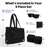 rubyloo Puffer Dog Travel Bag for Dog Moms – Doggy Diaper Bag with Pet Bowls & Food Storage or Everyday Puffy Tote – Doggy Mom Gifts for Women – Lightweight, Travel-Ready Gift for Pet Lovers - Black