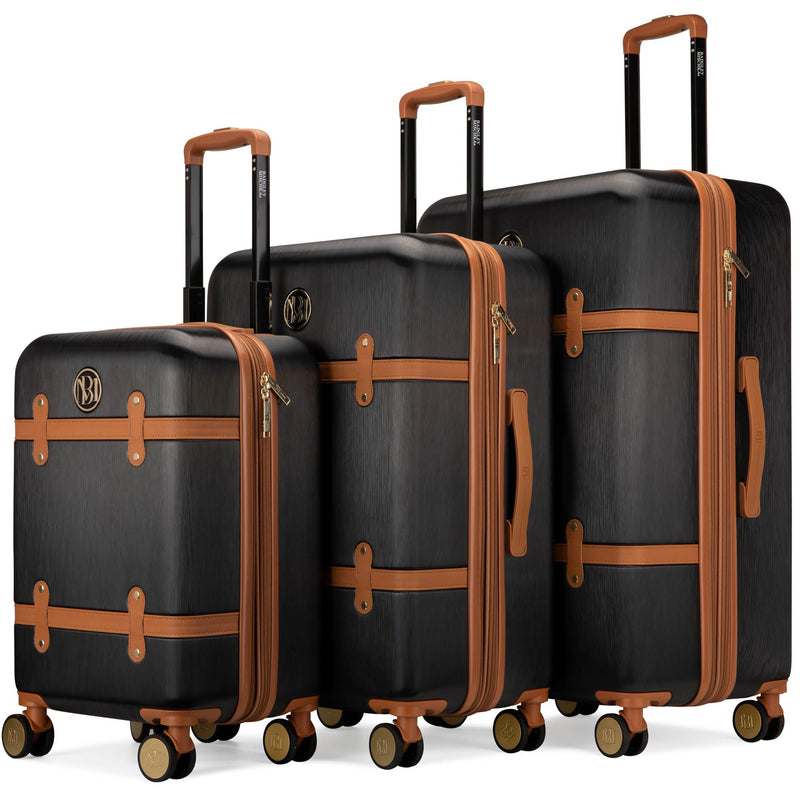 Badgley Mischka Grace 3 Piece Polycarbonate-ABS Expandable Retro Luggage Set (Black) | Backpacks4Less