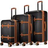 Badgley Mischka Grace 3 Piece Polycarbonate-ABS Expandable Retro Luggage Set (Black) | Backpacks4Less