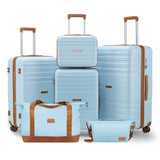 CASELLY Luggage Sets 6 Piece with Spinner Wheels, Lightweight Hardshell Suitcase Set with TSA Lock, Carry On Checked Luggage Set with YKK Zippers(Light Blue, 6 piece sets（14/20/24/28/DB/TB）)