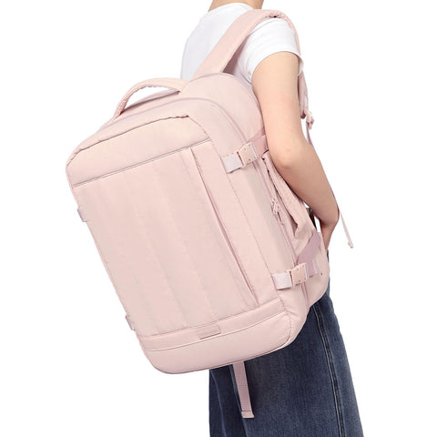 NISHEL Carry On Backpack for Women, 28.3L Travel Backpack with Suitcase-Style Opening, Travel Bag fits 15.6 Inch Laptop, Flight Approved Weekender Bag for Business, PINK
