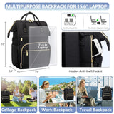 FOCDOD Women Laptop Backpack Work Bag - Fits 15.6 inch with Laptop Compartment Waterproof Professional Fashion Travel Purse for College Nurse Business Computer Backpack