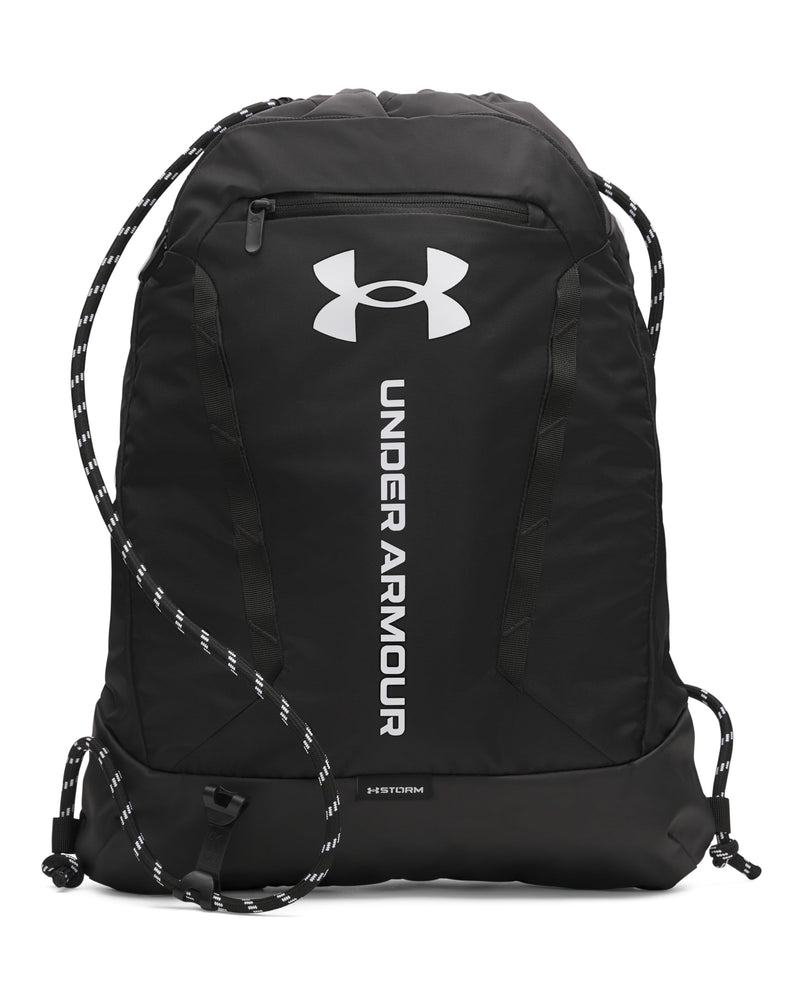 Under Armour Unisex Hustle Sackpack, (001) Black/Black/White, One Size Fits Most