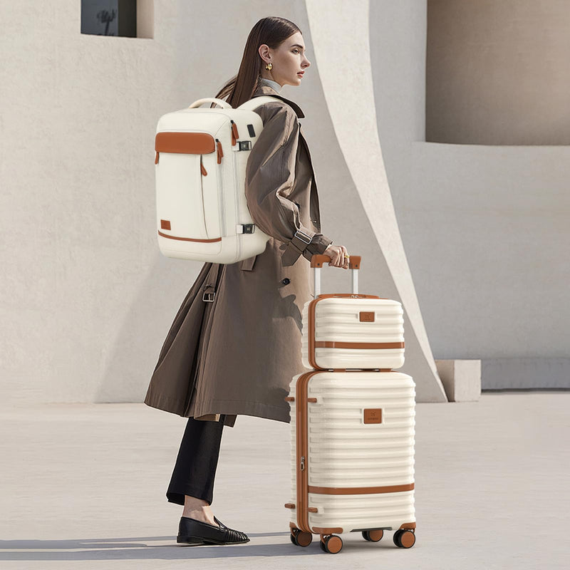 Joyway Expandable Luggage Sets 5 Piece, Lightweight Hard Shell Travel Suitcase Set with Spinner Wheels and TSA Lock, White