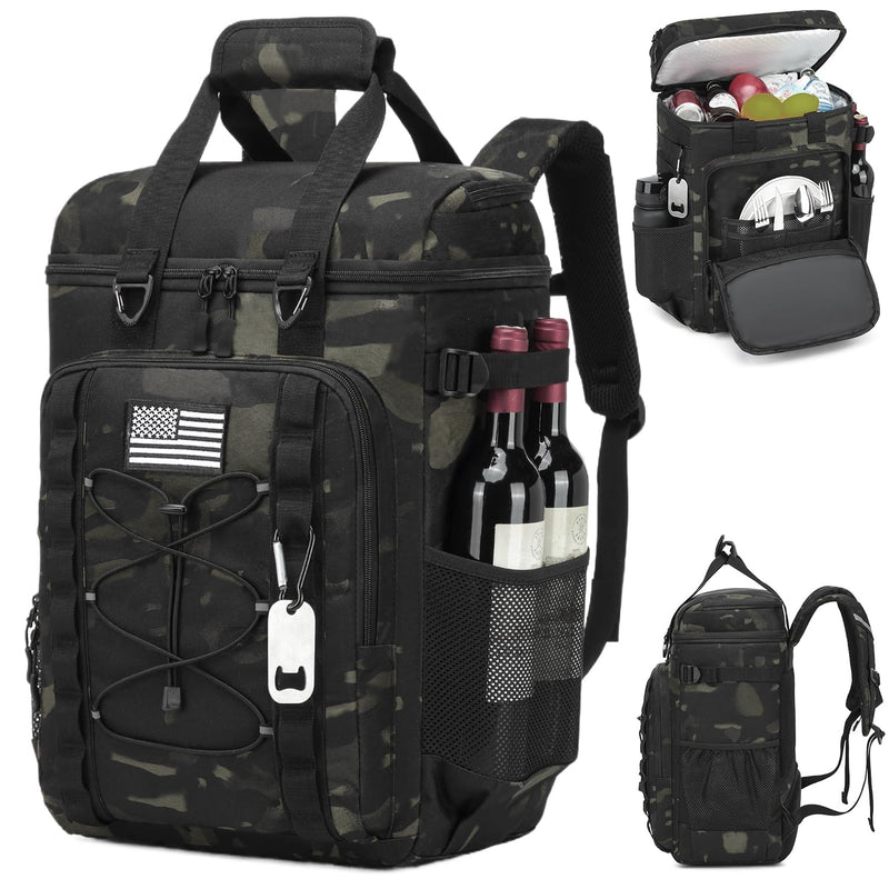 BISKLNDN Cooler Backpack - 42 Cans Tactical Backpack Coolers Insulated Leak Proof for Men Adults, Soft Insulated Backpack Cooler for Camping, Hiking, Picnic, Beach, Travel, Lunch & Work, Black CM