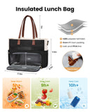 LOVEVOOK Lunch Bag, Tote Bag for Women with Insulated Lunch Compartment, Laptop Bag with Large Capacity & Cup Holder, Work Tote for Teacher, Nurse, Travel, College, Daily, Black-Beige-Brown, 15.6 Inch
