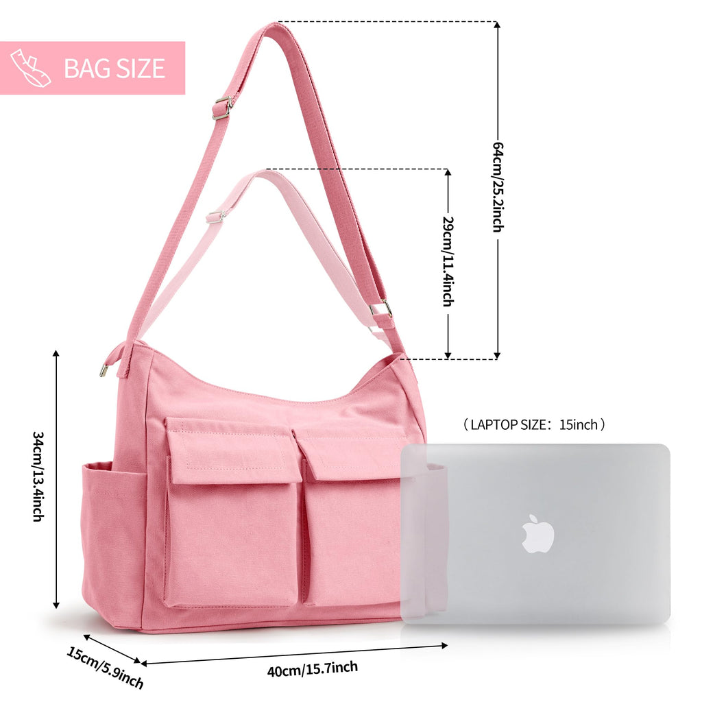 KALIDI FANCY FOREST Canvas Messenger Bag for Women Men, Large Crossbody Bag for College Work Travel Daily, Pink