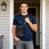 Ariscobull Leather Messenger Bag for Men, Small Leather Sling Shoulder Bag Messenger Pack for Men, Man Purse (Medium Black)