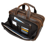 Augus Business Travel Briefcase Genuine Leather Duffel Bags for Men Laptop Bag fits 15.6 inches Laptop YKK Metal Zipper (Dark brown)