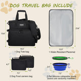 Dog Travel Bag Airline Approved–Pet Travel Tote with Collapsible Bowls,Food Containers & Feeding Mat–Multi-Pocket Organizer for Dogs & Cats, Durable & Water-Resistant for Hiking,Trips,Outdoors