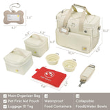 Pmpete Pet Travel Bag, Large Beige Dog Carrier with Multiple Compartments and Adjustable Straps, Dog Suitcase for Weekend Camping, Pet Diaper Bag for Travelling(Beige)