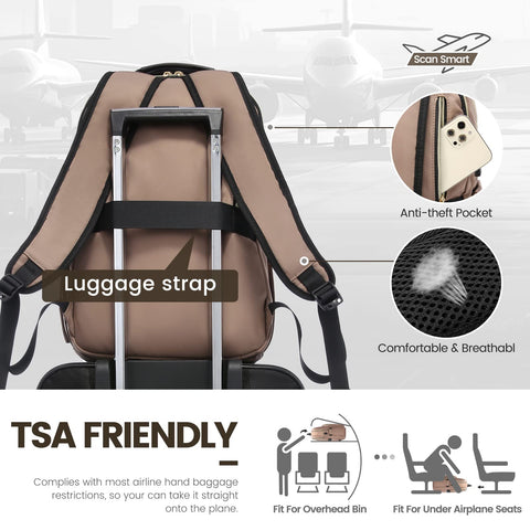 LOVEVOOK Laptop Backpack for Women 15.6 inch,Cute Womens Travel Backpack Purse,Professional Laptop Computer Bag,Waterproof Work Business College Teacher Bags Carry on Backpack with USB Port,Brown