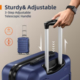 SHOWKOO Luggage Sets 3 Piece Expandable 100% PC Durable Hardshell Suitcase with Wheels TSA Lock Blue