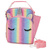 VASCHY Unicorn Lunch Box Bag for Kids, Insulated Reusable Glittery Lunchbox for Girls with Detachable Shoulder Strap for School Sparkle Unicorn