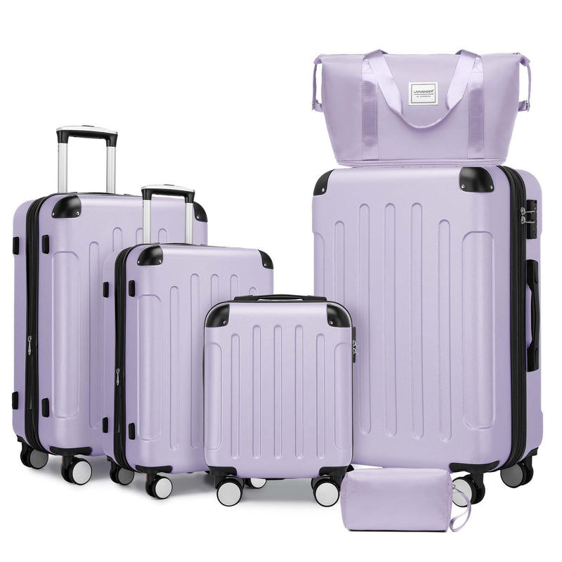 Anwick Luggage Sets 6 Piece Hardside Expandable Suitcase Set with Spinner Wheels TSA Lock Black, Travel Luggage Set Clearance for Men and Women (purple)