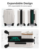BAGSMART Expandable Carry On Luggage 22x14x9 Airline Approved, 1OO% PC Lightweight Hard Shell Suitcase, 20 Inch Travel Luggage with Spinner Wheels, Waterproof Rolling Suitcase, Biege