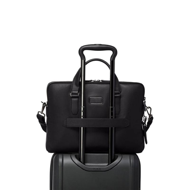 TUMI Men's Sycamore Slim Briefcase, Black Bombe, One Size