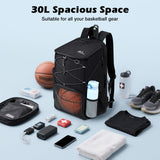 MoKo Basketball Bag Backpack, Soccer Backpack with Separate Shoe and Ball Comparment, Large Sports Equipment Bag with Hidden Hook & Charging Port for Basketball, Soccer, Volleyball Training, Black