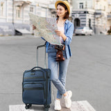 KROSER Softside Expandable Carry On Luggage with Front Business Pockets，20 Inch Suitcases with Spinner Wheels & Built-in TSA Lock, Durable Suitcase Rolling Luggage with USB Port, Haze Blue