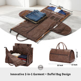 STOVER Garment Travel Duffle Bag, Large 2-in-1 Convertible Carry-on Luggage for Men & Women- Hanging Suits, Dresses & Clothes + Shoe Compartment- Weekender Tote Combo Duffel (Brown Leatherette)