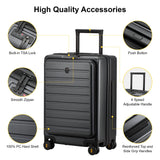 LEVEL8 Carry On Luggage with Compartment, 20 Inch Lightweight Hard Shell Rolling Suitcase with Wheels Airline Approved with Front Pocket, Double Tsa Locks, Grey