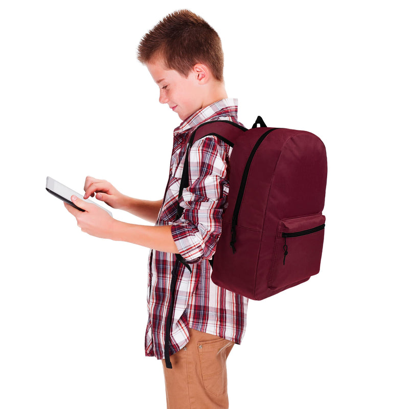 24 Pack 19" Basic Wholesale Backpacks, 12 Assorted Colors - Bookbags in Bulk for Elementary, Middle, and High School Students