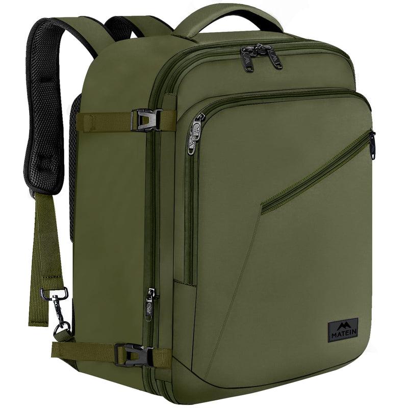MATEIN Mens Backpack for Travel, Extra Large Expandable Carry on Backpack with Hideaway Shoulder Straps for Travelling, Water Resistant Heavy Duty Daypack, Gifts for Men Women, Dark Green