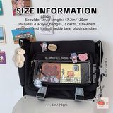 Ita Bag Crossbody - Kawaii Japanese Cute Anime Display Shoulder Bag with Pins & Bear Y2K Messenger Purse for Women (Black)