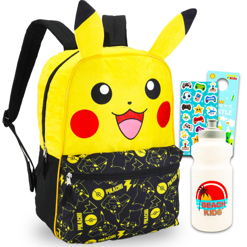 Pikachu Backpack Set for Boys - Bundle with 16" Pokemon Backpack, Water Bottle, Stickers, More | Pokemon Backpack for School
