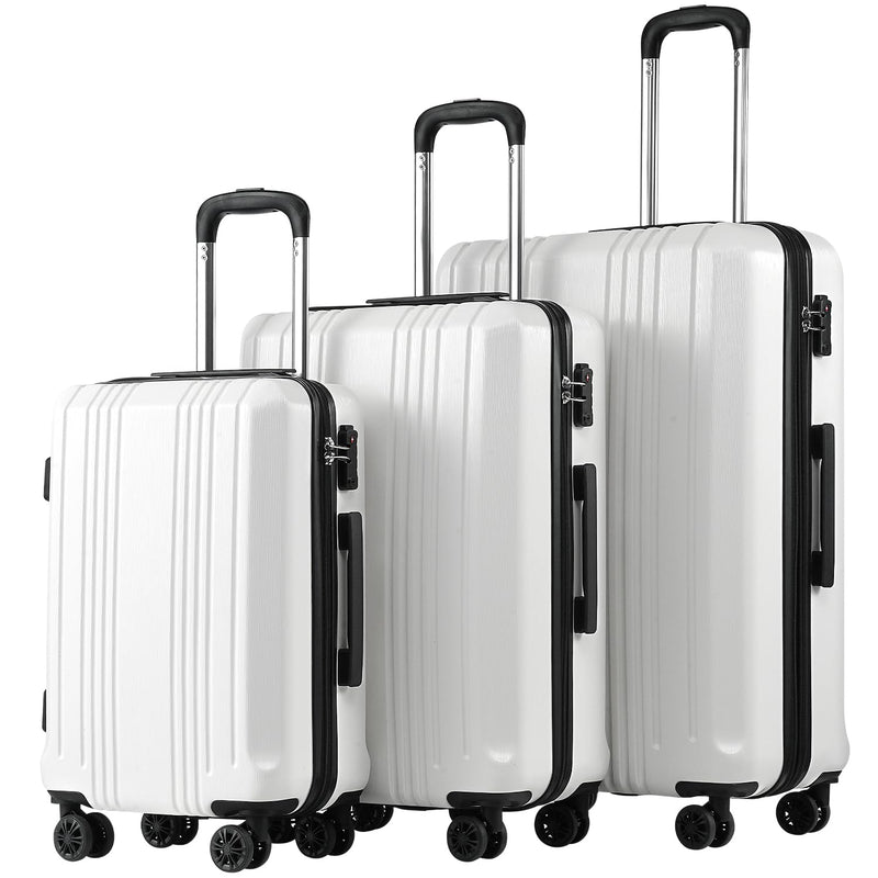 Coolife Luggage 3 Piece Set PC+ABS Hardshell Suitcases with TSA Lock, Spinner Lightweight (white, 3 piece set)