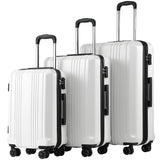 Coolife Luggage 3 Piece Set PC+ABS Hardshell Suitcases with TSA Lock, Spinner Lightweight (white, 3 piece set)