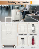 Joyway Carry on Luggage Airline Approved with Front Pocket, Hardside 20 Inch Travel Luggages with Cup Holder, Carry-on Suitcase with Spinner Wheels for Men and Women (White, 20 Inch)